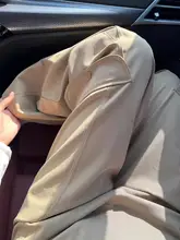 カーキ色の工事現場風ワイドパンツ【高腰・スリム効果・フィット】（セットアップ対応）