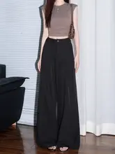 女性用 ブラックワイドパンツ【高腰・カジュアル・ストレートシルエット】