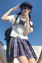 原宿風チェック柄プリーツスカート【ダークパープル・女子学生用】（セットアップ対応）