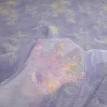 優雅な淡紫色の雪蓮プリント天使繊維シフォン生地の春夏用ドレス【透け感・子供用・漢服スタイル】