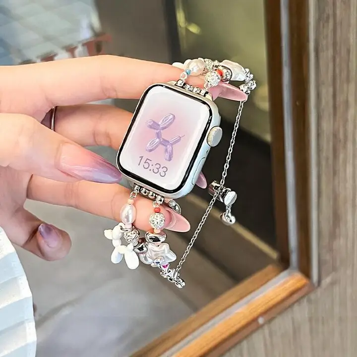 Apple Watch バンド レディース メタルチェーン パール 通気性 夏 上品 キュート 「iserisewatch」
