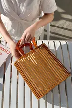 手提げ竹編みバッグ【リゾートスタイル・アクリルハンドル・カジュアル】（セットアップ対応）