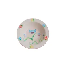 手描きデザインの陶器製ペット用皿【猫用・お手入れ簡単・春の雰囲気】