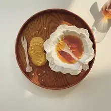 丸型レトロ木製スイーツトレイ【カフェ用・シンプルデザイン・家庭用】
