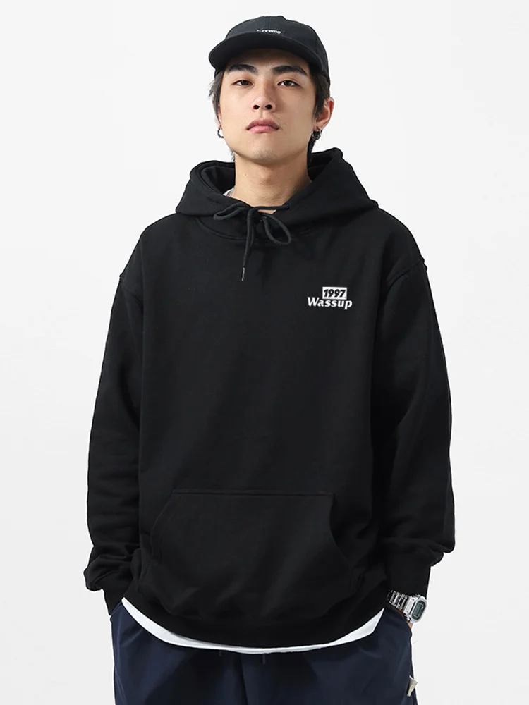 ストリート系 メンズ ブランド wassup のフード付きスウェットシャツ：加绒・ゆったりシルエットで秋冬を快適に