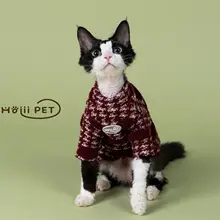 ポンポン模様の暖かいニット猫用ウェア【極上の柔らかさ・秋冬対応】