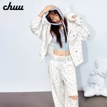 夏用デザインの短めジャケット【満開プリント・非対称ポケット・ジッパー付き・長袖】