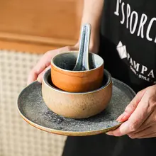 和風陶器の食器セット【米飯用ボウル・ティーカップ・スプーン・四点構成】（セットアップ対応）