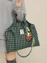 トートバッグ レディース キャンバス グリーンチェック柄 ヴィンテージ 2WAY 手提げ 斜め掛け ショッピングバッグ