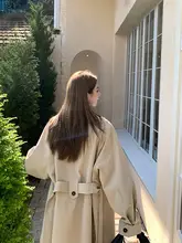 カジュアルなロングカーディガン【春秋用・ゆったりシルエット・カーキ色】（セットアップ対応）