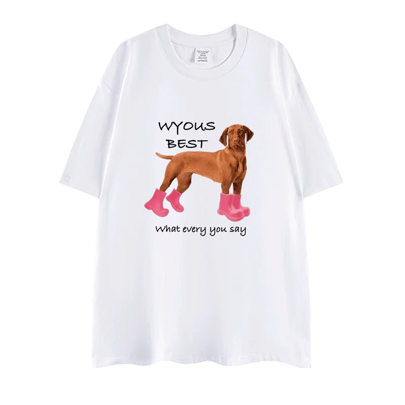 犬デザインプリントのオーバーサイズTシャツ：通勤風で夏を快適に
