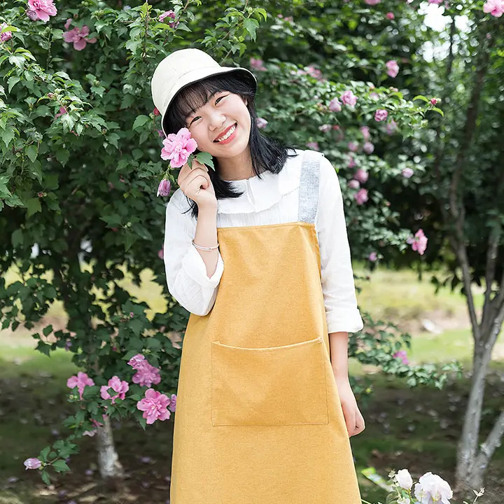 防水エプロン【純綿・交差デザイン・冬用・高級感あるコットンリネン】
