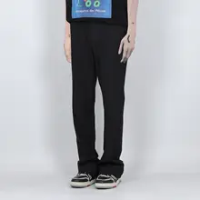 PERDU サイドスリット ゴムウエスト カジュアルパンツ【ストレートシルエット・通勤用・体型カバー】