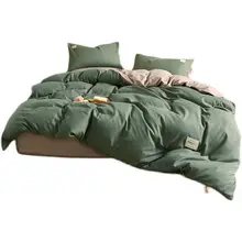 無地コットン製4点セットベッド用品【シンプルデザイン・学生用・ダブルベッド1.8m対応】