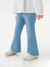 女児用 ウエストゴム付き デニムパンツ【極上の柔らかさ・ミニフレア・秋用】