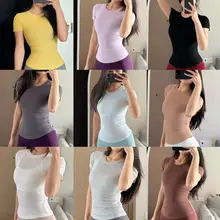 フィット感抜群のデザイン！女性用ラウンドネック半袖Tシャツ【夏用・ストレッチ素材・タイトフィット】