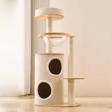 天然木製のキャットタワー【麻製バレル型ハウス・爪研ぎ柱一体型・小型住宅向け】
