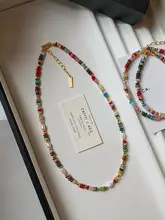天然パールとカラフルなトルマリンビーズのレインボーニットネックレス【女性用・秋のアクセサリー・ロングネックチェーン】