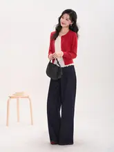 心躍るカラーコントラストのレースニットカーディガン【秋用・レトロスタイル】（セットアップ対応）