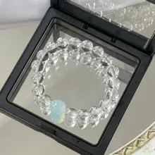 天然白水晶とアクアマリンのストレッチブレスレット【紫水晶・女性用・シンプルデザイン】