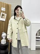 大きいサイズの翻領中長丈トレンチコート【春秋用・カジュアル・レトロデザイン】