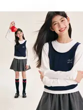 Tシャツ キッズ ガールズ 長袖 フェイクレイヤード リヨセル スクール風 インナー 春秋「BarryBanny」