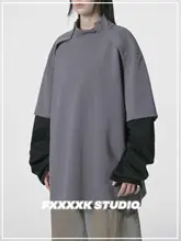 デザイン感溢れるジップ付き長袖Tシャツ【ユニセックス・秋用・ゆったりフィット・カップル対応】（セットアップ対応）