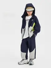 子供用 カラーブロックフード付きトップス＆パンツ【アウトドアスタイル・春用】（セットアップ対応）