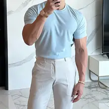半袖Tシャツ メンズ クルーネック ホワイト ストレッチ フィット マッスルフィット ジム スポーツ 夏