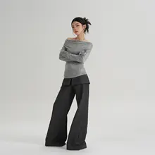 高腰デザインのパッチワークフレアパンツ【カジュアル・秋用・レディース】（セットアップ対応）