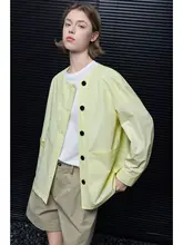シャツアウター レディース ライトイエロー ラウンドネック ルーズ 着回し 上品 大人可愛い 夏 「moment」
