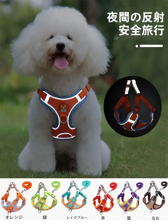 犬用反射素材ハーネスリード【小型犬用・夜間散歩対応・快適なフィット感】