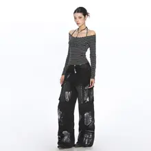 ストライプデザインのリボン付き長袖Tシャツ【春秋用・女性・極上の柔らかさ】