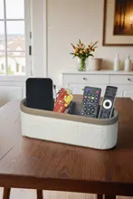 レトロ風 編み込みデザインのデスク収納ボックス【化粧品・リモコン整理用】