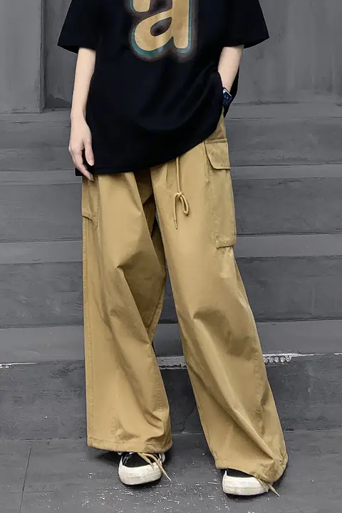 春秋用 レディース 通気性のあるワイドレッグパンツ【ゆったりデザイン・束脚タイプ】（セットアップ対応）