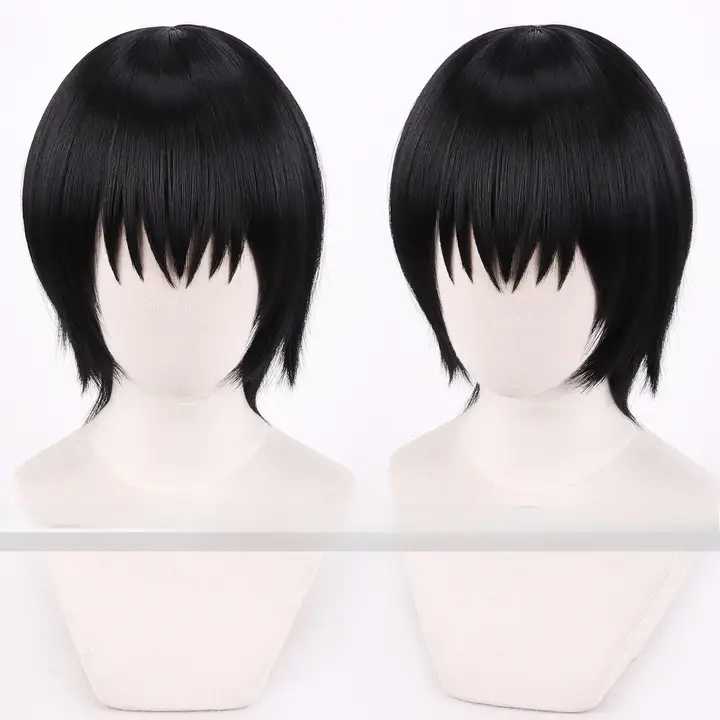 黒色のショート髪コスプレウィッグ【子供用・円形地肌デザイン】
