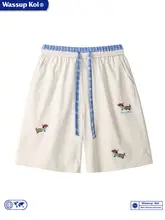 アメリカンスタイルの刺繍入りスポーツショートパンツ【夏用・ゆったり・ウィンディグチノン犬デザイン】