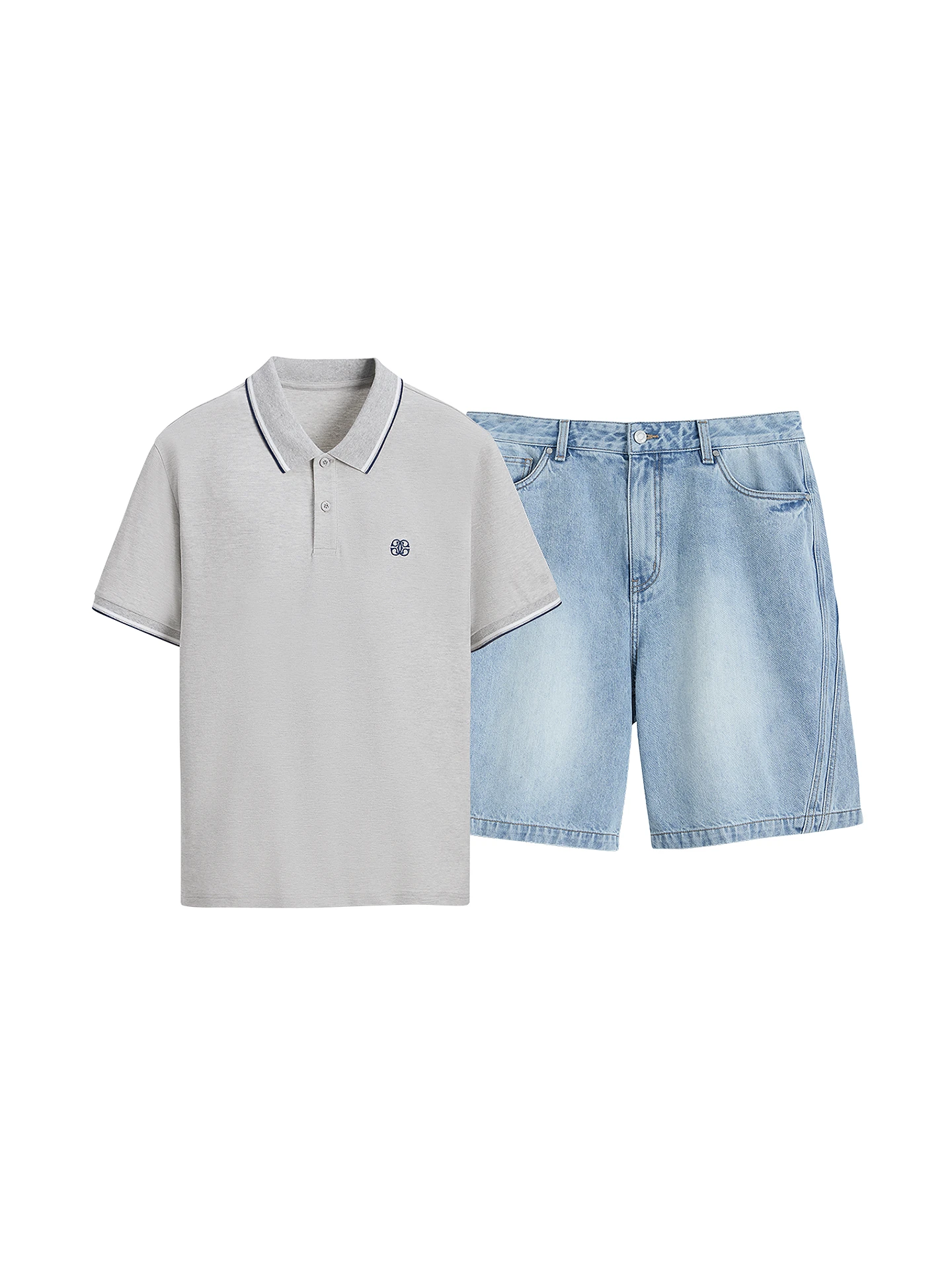 夏のフォーマルメンズとしてのシックな服装：GXGの夏用ポロシャツとデニムショートパンツセット
