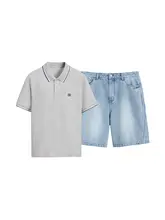 夏用ポロシャツとデニムショートパンツ【涼感・速乾・カジュアル】（セットアップ対応）