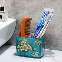 陶器製の歯ブラシ・歯磨き粉ホルダー【洗面所用・大容量・収納ボックス】