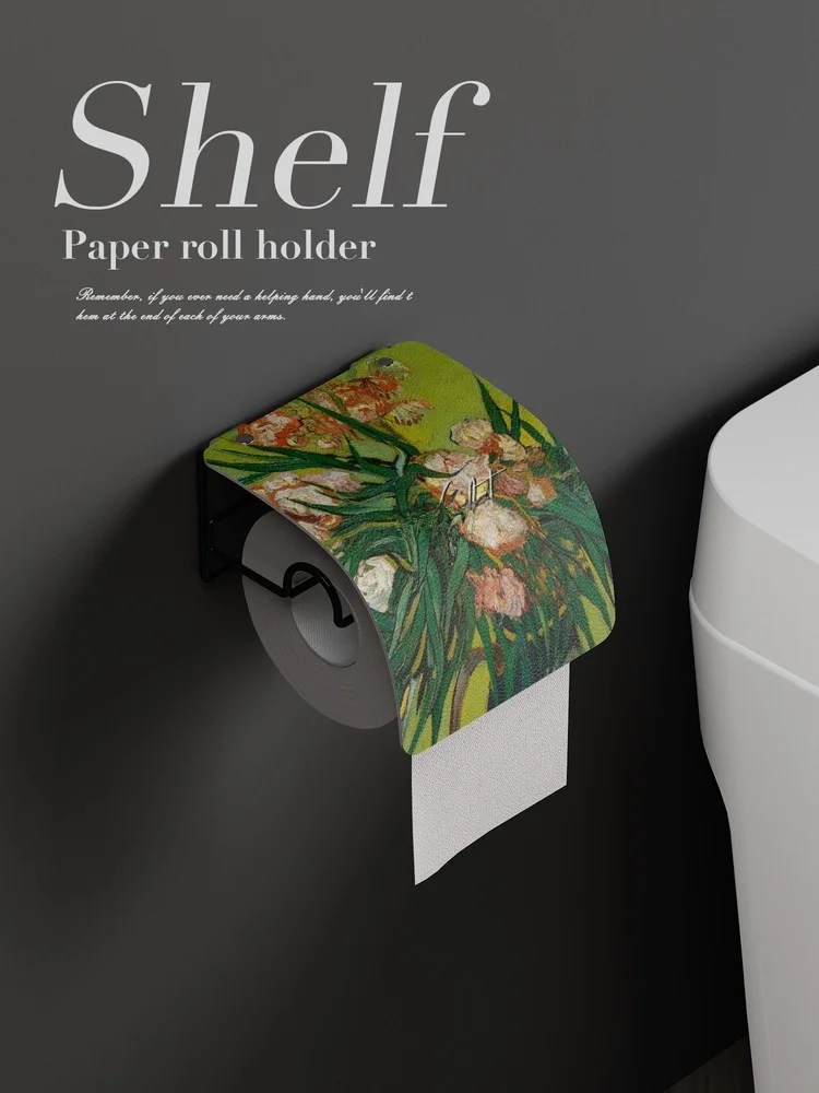 ゴッホ風油絵デザイン トイレットペーパーホルダー：穴あけ不要・壁掛け式で実現するアメリカンスタイルのインテリア