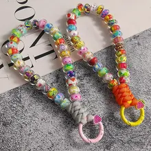 カラフルなビーズデザインのスマートフォンストラップ【女性用・ショートタイプ・ハンドストラップ・アウトドア・防止用】