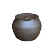 シンプルなデザインの粗陶製茶器【蓋付き・広口・手作り】