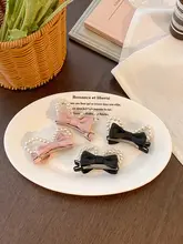 可愛いピンクの立体パールリボンヘアクリップ【子供用・髪飾り・女の子向け】（セットアップ対応）
