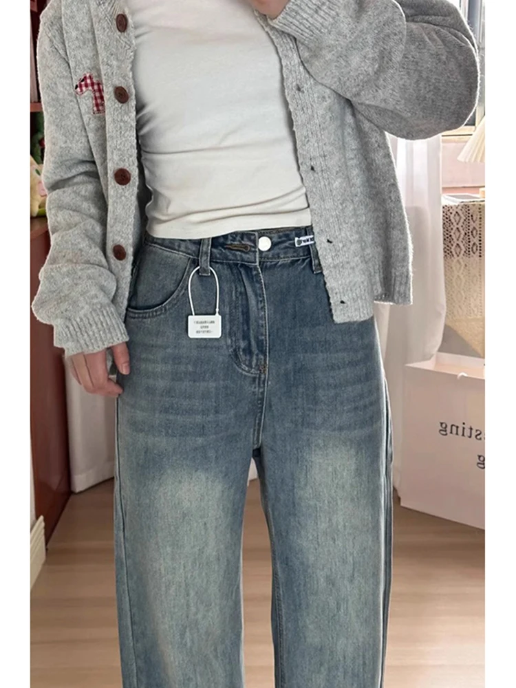 ヴィンテージ風ハイウエストストレートデニムパンツ：ゆったりシルエットで四季通用の女性向けデニム