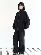 セットアップ レディース ワーク スタンドカラー ジャケット 膝タック ワイドパンツ カジュアル 春 秋