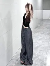 グレーのハイウエストワイドパンツ【フィット・ストレート・カジュアル】（セットアップ対応）