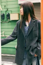 鹿与飞鳥 保暖チェック柄ウールコート【冬用・通勤・花織り】