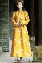 中国風レトロ綿麻女性用ドレス春秋新作