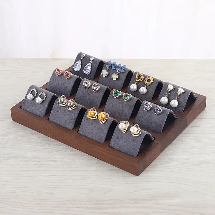 胡桃木製の耳飾り収納スタンド【デスクトップ用・展示用】